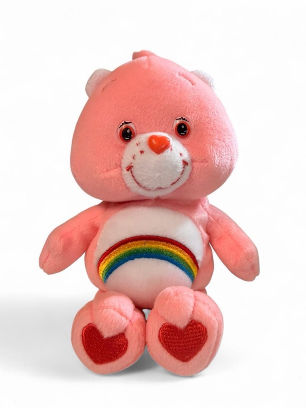 Care Bears Cheer Bear Plush 9” 2002 Play Along Rainbow Belly Pink Vintage Toy